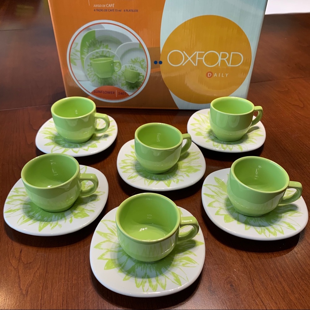 Set of 6 Espresso Turkish Coffee Cups & Saucers Light Green Color 12 Pc Set box